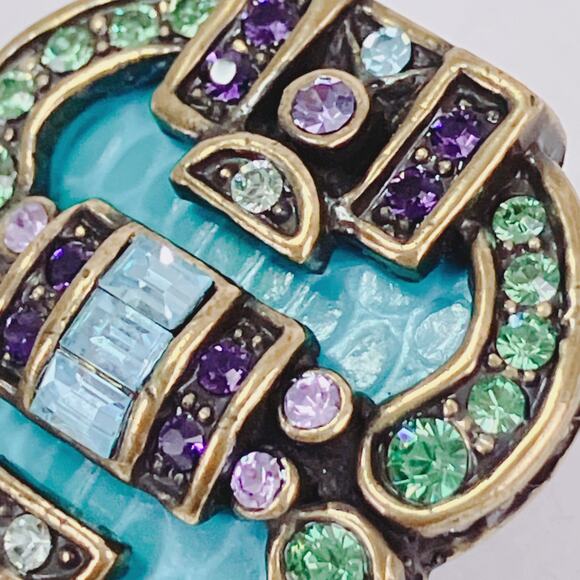 VTG Signed Heidi Daus Art Deco Revival Rhinestone Blue Clip Earrings Collectible - Picture 2 of 10